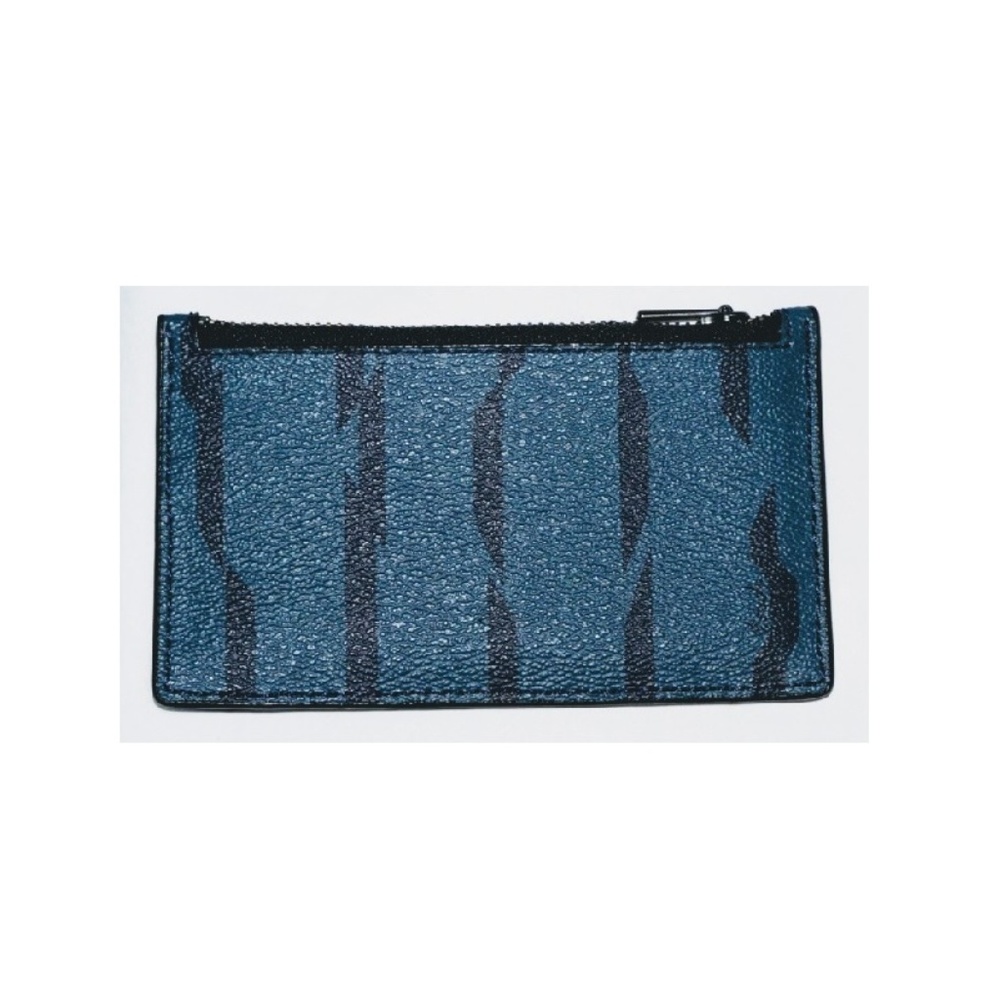 NEW !! Coach Zip Card Case Strip Print- Teal